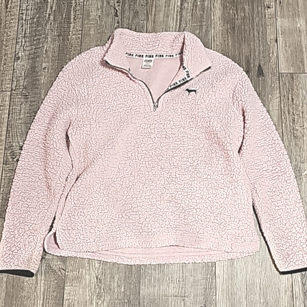 Pink Victoria's secret Sherpa 1/4 Zip Mock Neck Sweater